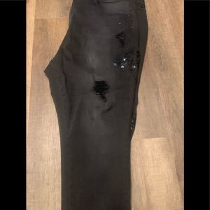 Melissa McCarthy seven jeans black with black detail sequence and small shredded